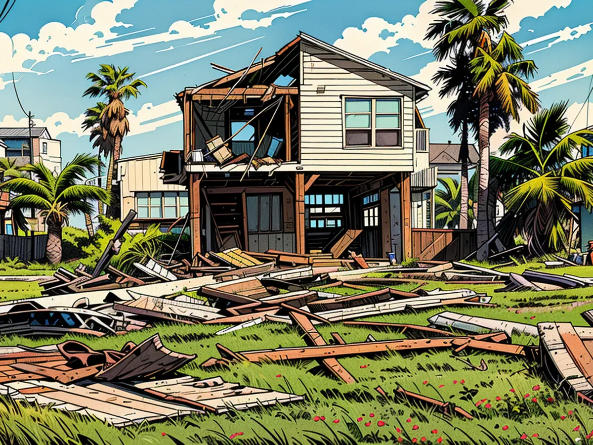 In Surfside Beach, Texas, steht ein Haus staubig vor, nachdem Hurrikan Beryl durch die Gegend zog am 8. Juli 2024.