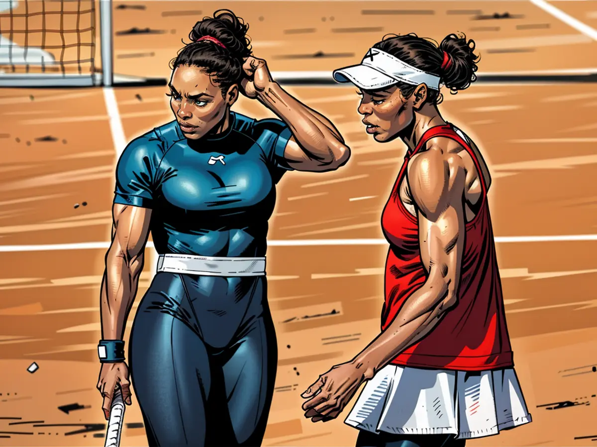 Serena e Venus Williams sul campo al French Open 2018. Il torneo ha dichiarato di non permagare gli assei da gatto in edizioni future, ma l'Associazione Tennis Ladies ha modificato le loro regole per consentire calze senza fondelli.