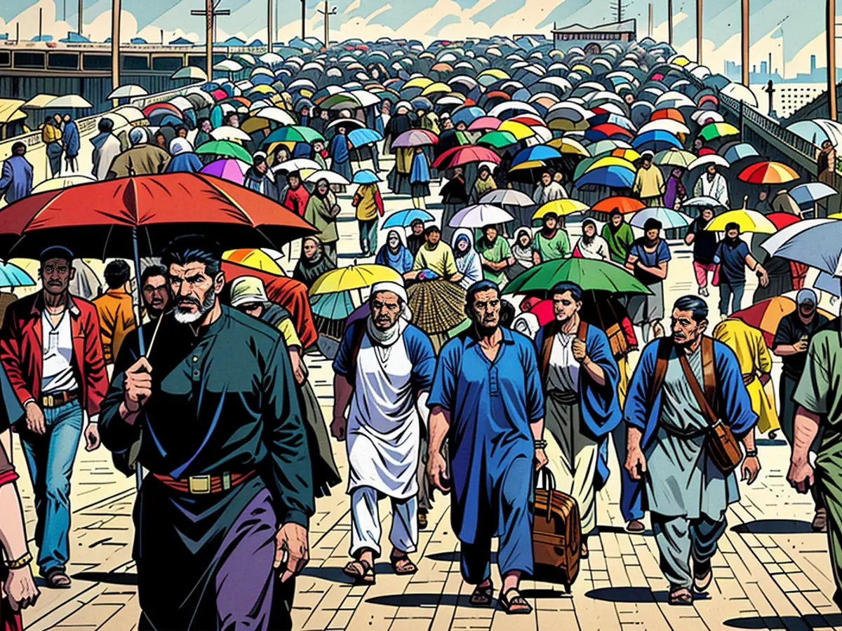 Muslim pilgrims use umbrellas to shield themselves from the sun as they arrive for the annual Hajj pilgrimage, near the holy city of Mecca, Saudi Arabia, on June 18.