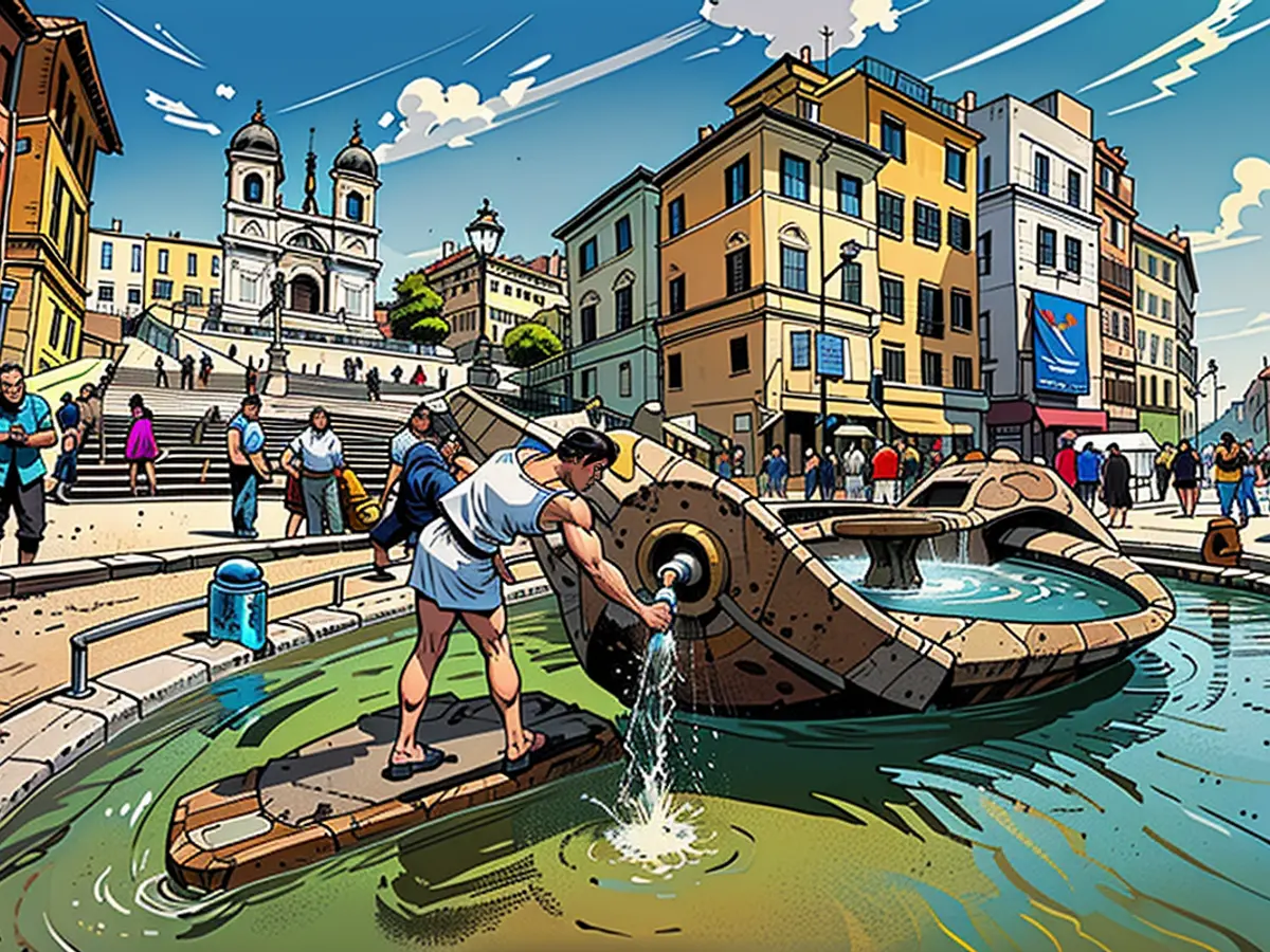 A girl refills her bottle with water from Rome's 