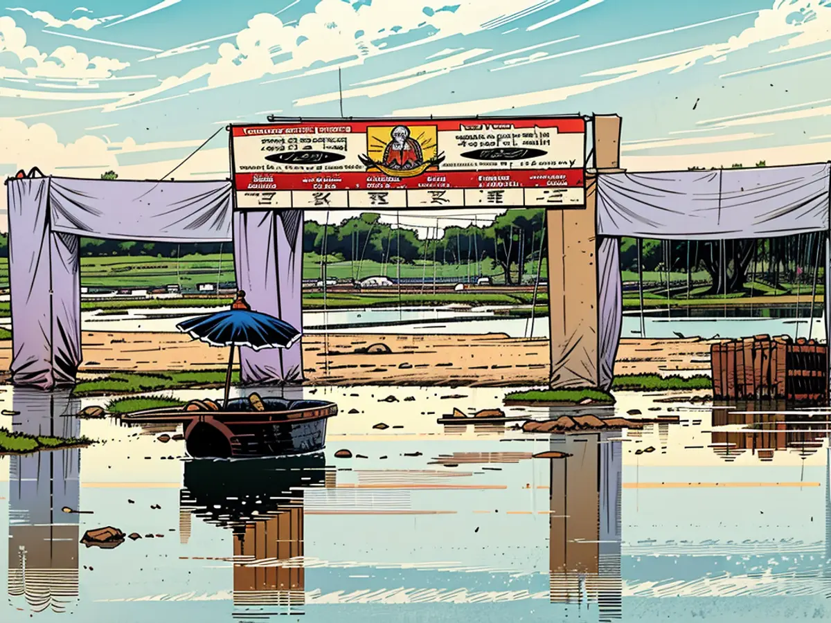 HATHRAS, INDIA - JULY 4: People looking towards the pandal at the spot after the incident at Hathras Sikandra Rao Satya Sangh, on July 4, 2024 in Hathras, India. Self-styled godman Suraj Pal, also known as Narayan Sarkar Hari and Bhole Baba, on Wednesday blamed 