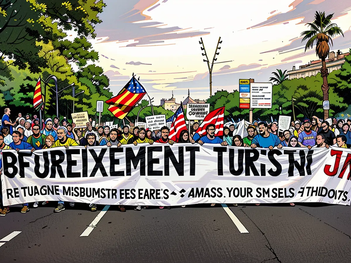 Los habitantes de Barcelona realizaron una marcha antiturismo con carteles en catalán y en inglés.