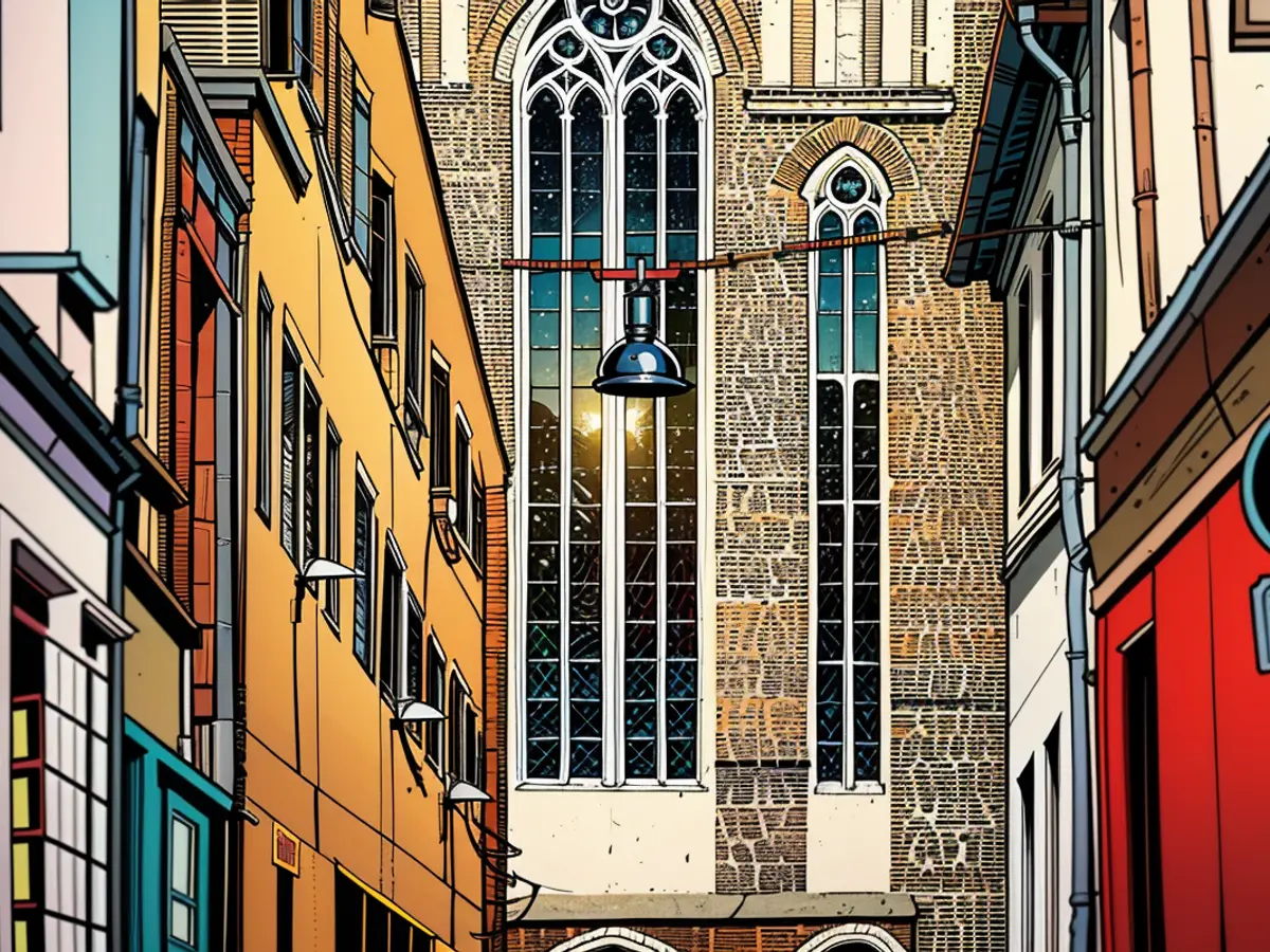 Veduta di San Nikolai Dom con facciata di finestre ridisegnate a est, disegnata in base al piano dell'artista danese Olafur Eliasson: un omaggio a CDF, battezzato nel Duomo nel 1874.