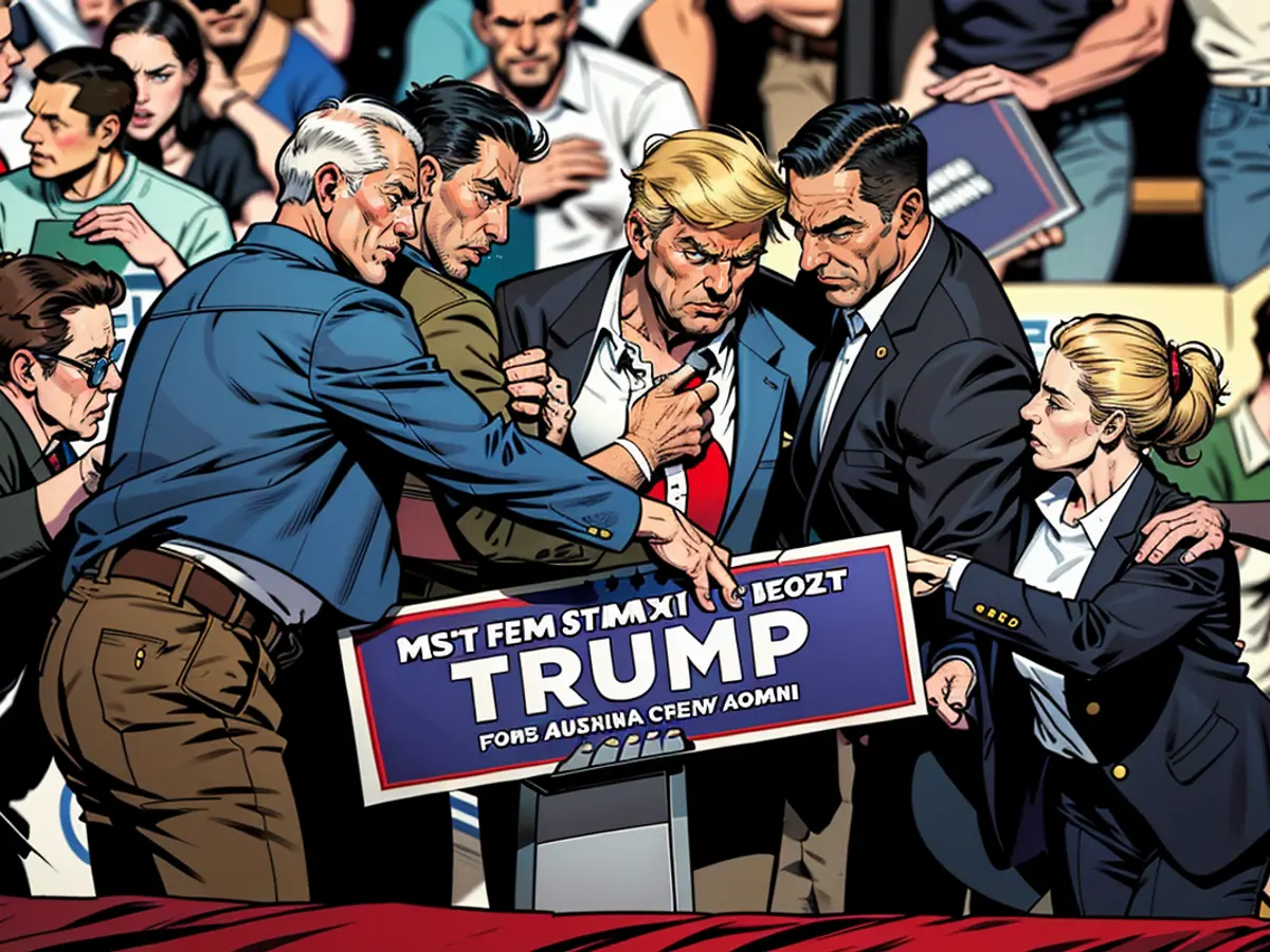 Trump es ayudado del escenario en la reunión en Butler, Pennsylvania, el 13 de julio de 2024.