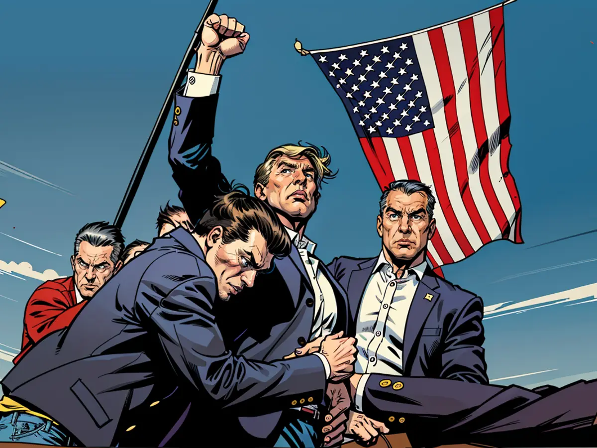 Candidato presidencial republicano ex-presidente Donald Trump está rodeado por agentes del Servicio Secreto de los Estados Unidos en una reunión política el 13 de julio de 2024, en Butler, Pensilvania.