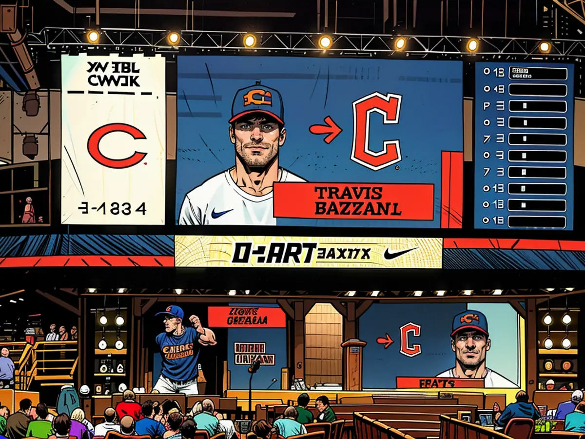 FORT WORTH, TX - JULIE 14 : Vue générale de la scène après que Travis Bazzana ait été sélectionné premier choix par les Guardians de Cleveland durant la Draft MLB 2024 par Nike au Colisée Cowtown le 14 juillet 2024 à Fort Worth, Texas.