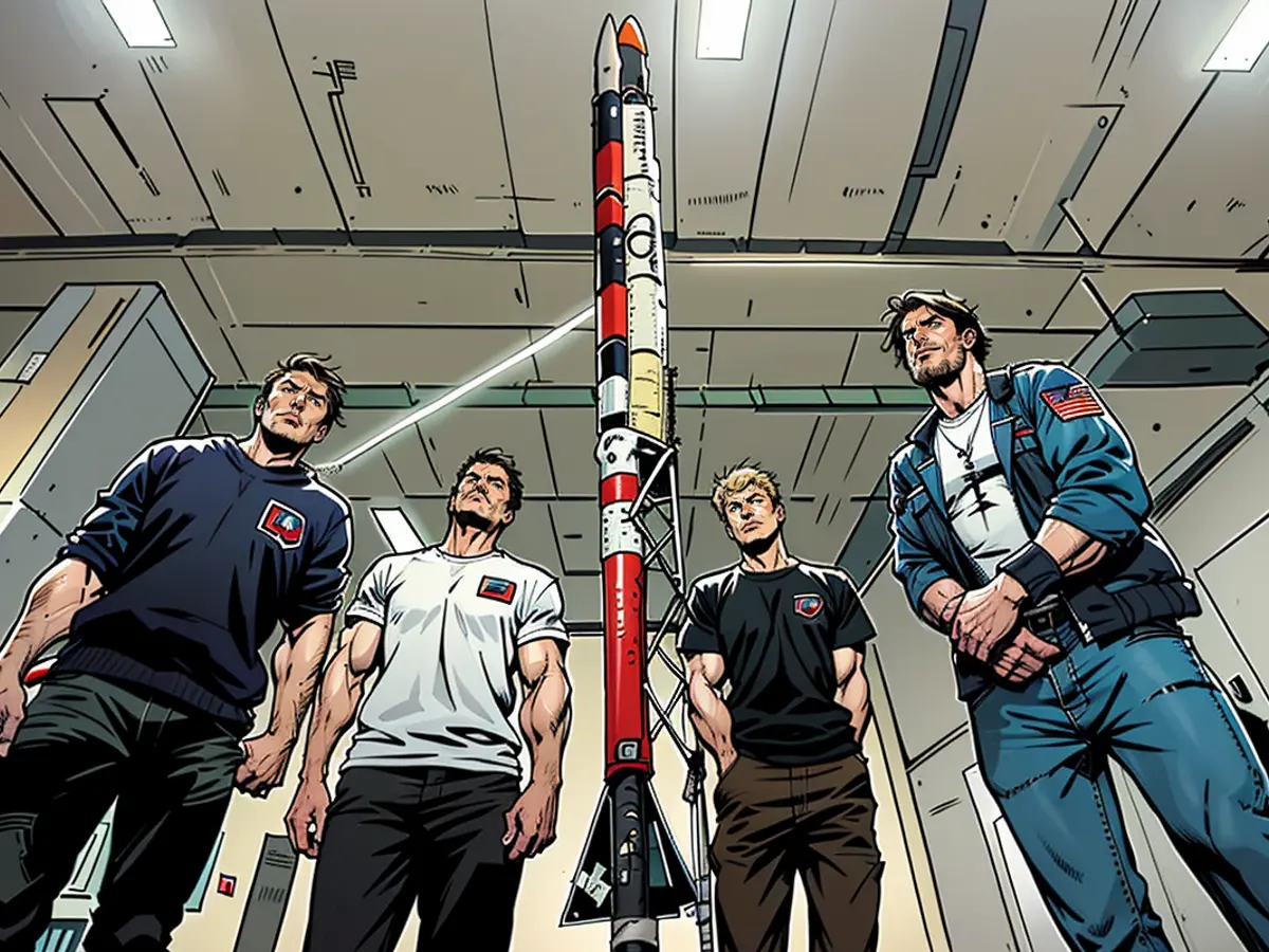 I studenti Florian Schuler, Lukas Freiheit, Johann Schepke e Lukas Laumann di Space Team Aachen accanto alla loro razza.