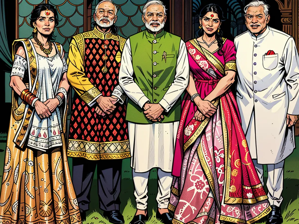 Il Primo Ministro Narendra Modi hanno conferito ai giovani coppia e loro famiglie desideri. durante una cerimonia di benedizione sabato.