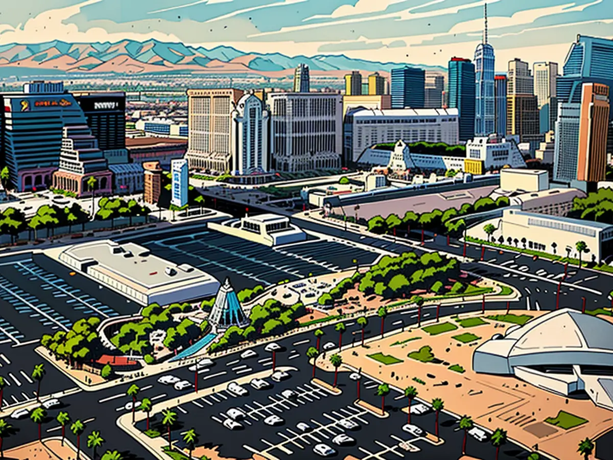 This rendering shows the memorial’s location relative to other Las Vegas Strip landmarks.