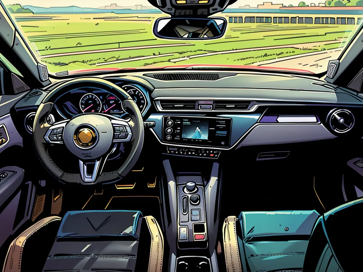 Visualiza el cockpit: Un anchopanel central separa el asiento del conductor del asiento del pasajero.