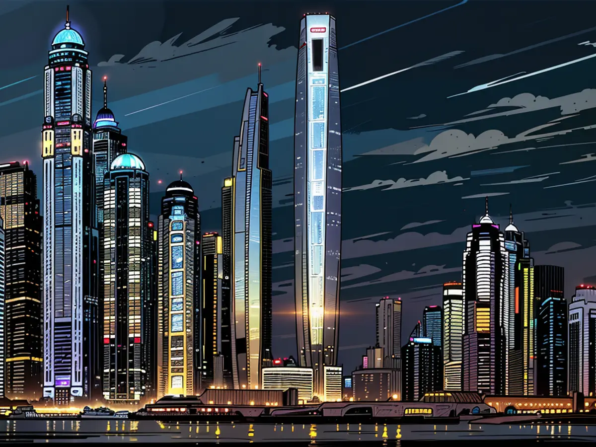 A rendering of Ciel Tower at night.