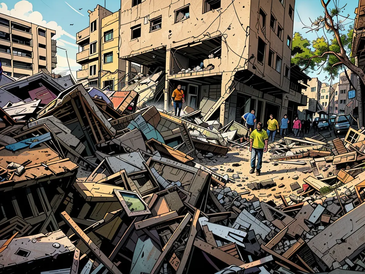 Civil defense teams and locals investigate the rubble after the Israeli operation in Nuseirat camp, Gaza, on June 8, 2024.