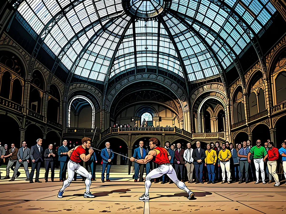 French President Emmanuel Macron attends a demonstration by the French fencing team during his recent visit to the Grand Palais.