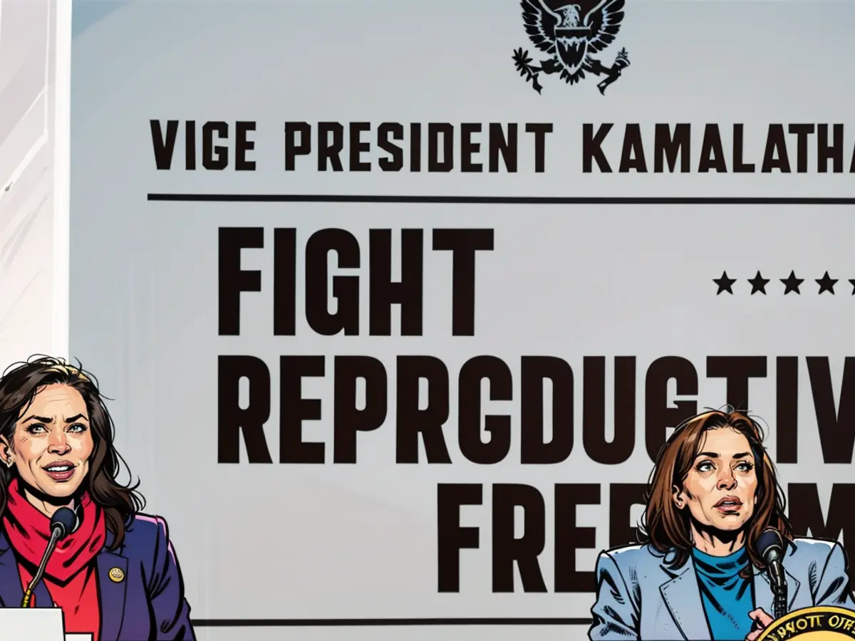 Vice-Präsidentin Kamala Harris (r.) und Michigan integral Gouverneurin Gretchen Whitmer (l.) auf einem 'Kampf für Reproductive Freiheiten'-Event im Frühling des Jahres 2024.
