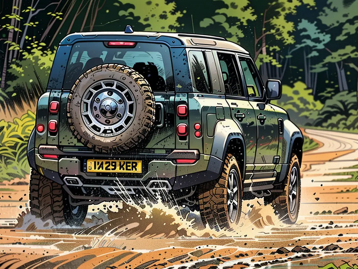Malgré la boue, le système à quatre échappements du Land Rover Defender OCTA est difficile à voir. C'est là qu'il sesent à l'aise.
