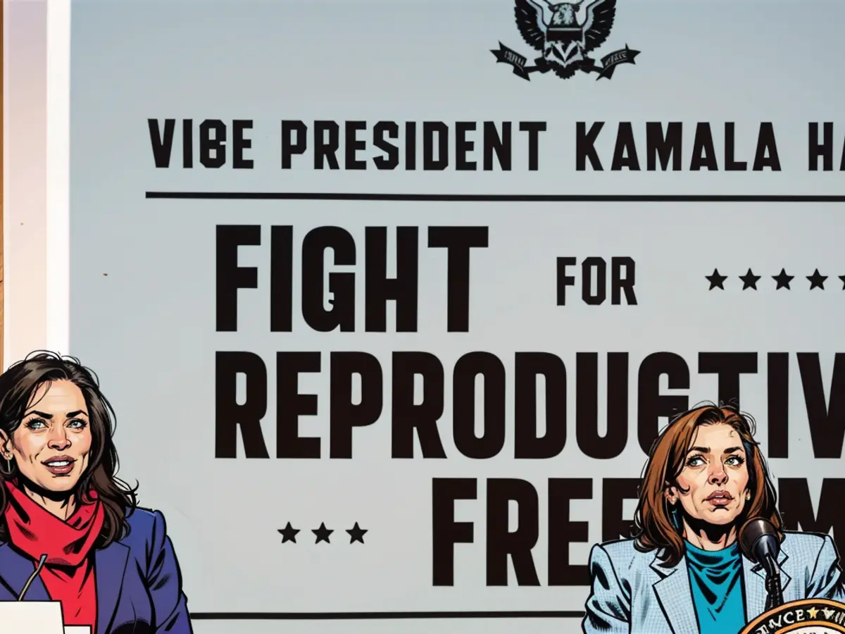 Vizepräsidentin Kamala Harris (r.) und Michigans Gouverneurin Gretchen Whitmer (l.) auf einem 'Kampf für Reproductive Freiheiten'-Event im Frühling des Jahres 2024.