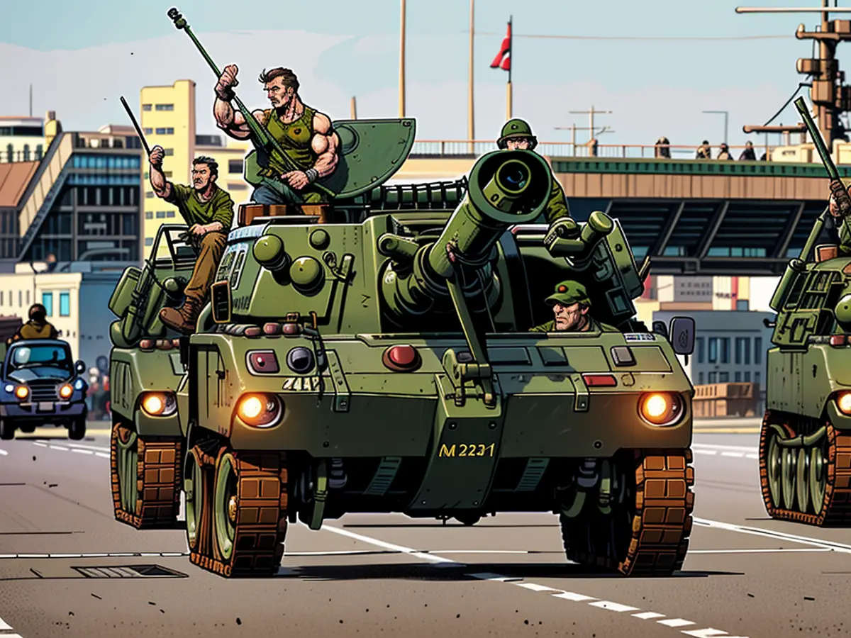latvia output Traditionellerweise nehmen latvische Heeresmitglieder mit einem M109A5-Haubitze an einer Militärparade teil, um in Riga, Lettland am 18. November 2022, das Unabhängigkeitserklärungsdatum zu feiern.