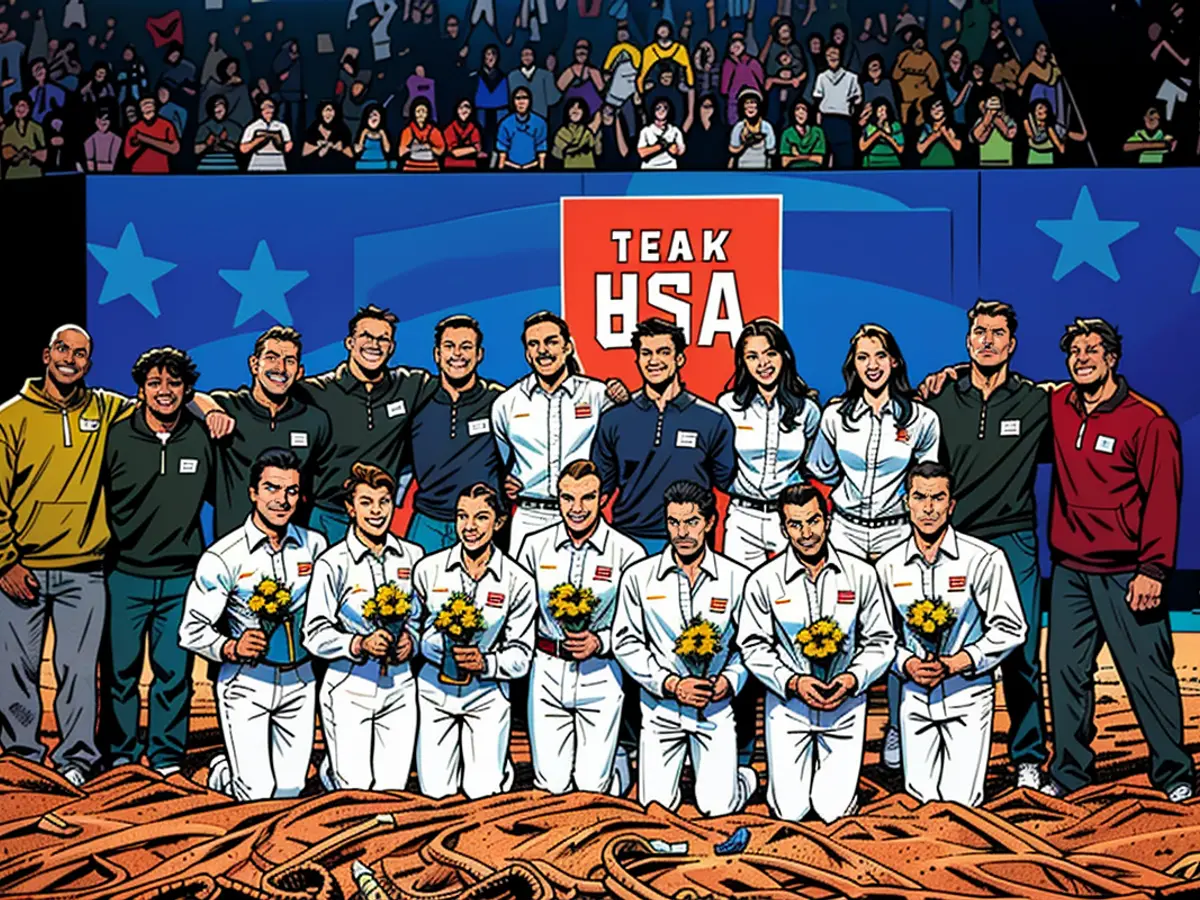 Integrantes de los equipos olímpicos masculino y femenino de gimnasia estadounidense.