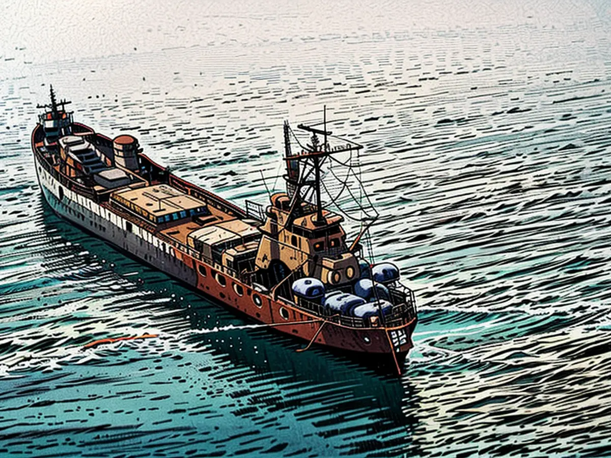 Das wesentlich verfallene BRP Sierra Madre-Schiff der Philippine Navy liegt nahe bei Second Thomas Riff in der Spratly-Inselgruppe im Südpazifischen Meer angelegt.