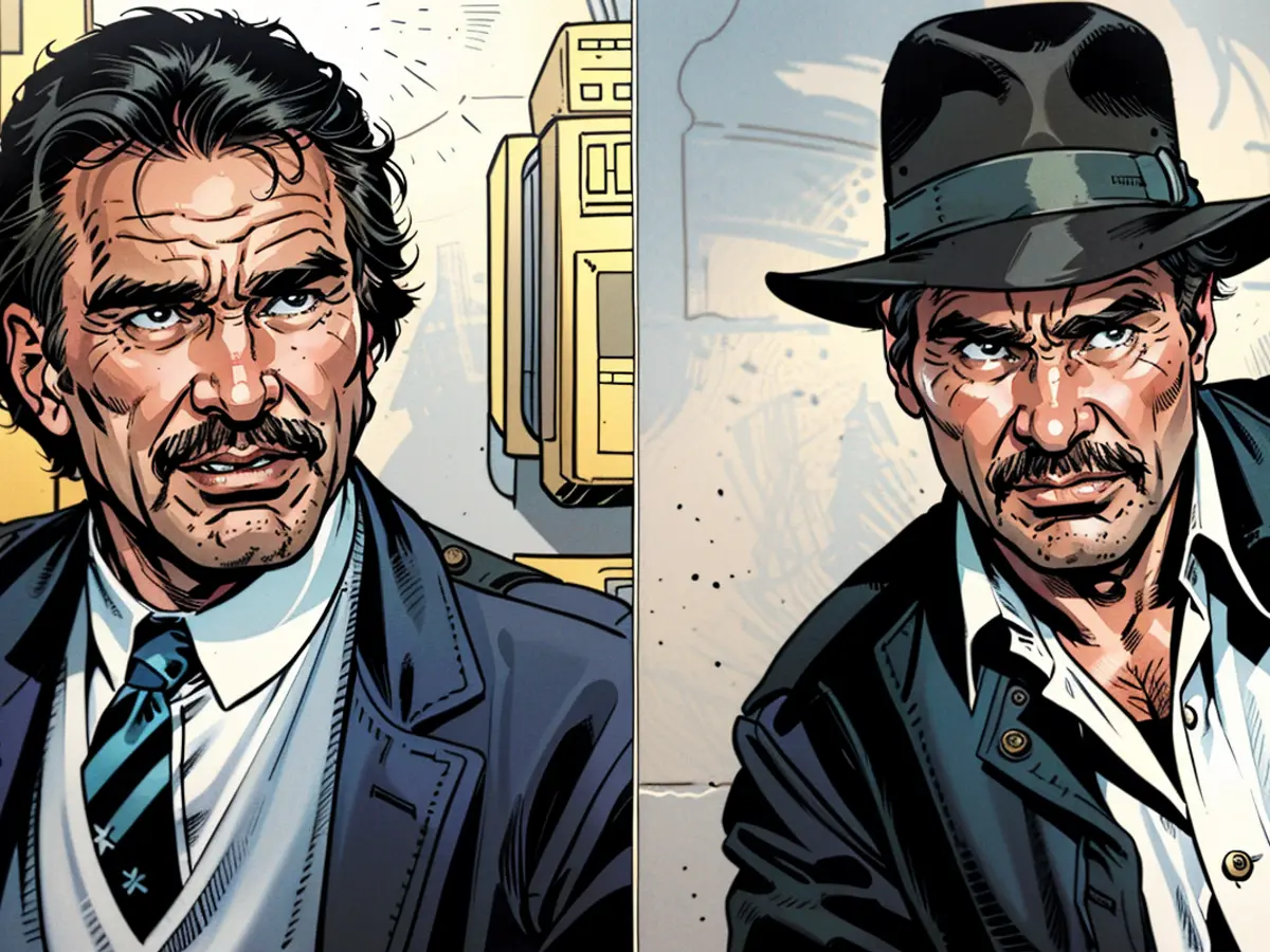 (From left) Tom Selleck and Harrison Ford, the latter of whom is pictured as Indiana Jones.