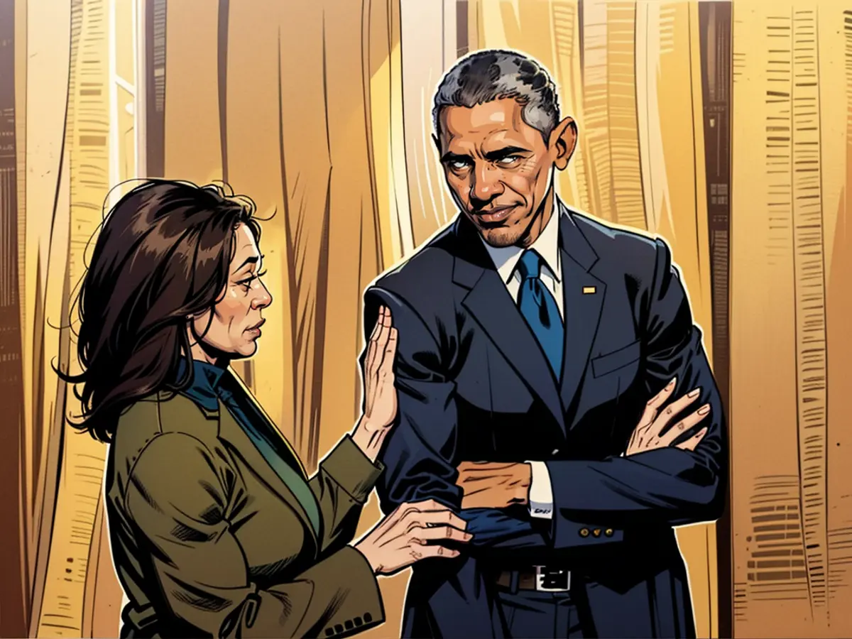 Vicepresidenta estadounidense Kamala Harris y el expresidente estadounidense Barack Obama durante una reunión en la Casa Blanca en abril de 2022. Si fuera candidata a la presidencia, Harris probablemente se apoyaría en el apoyo de Obama para ganar.