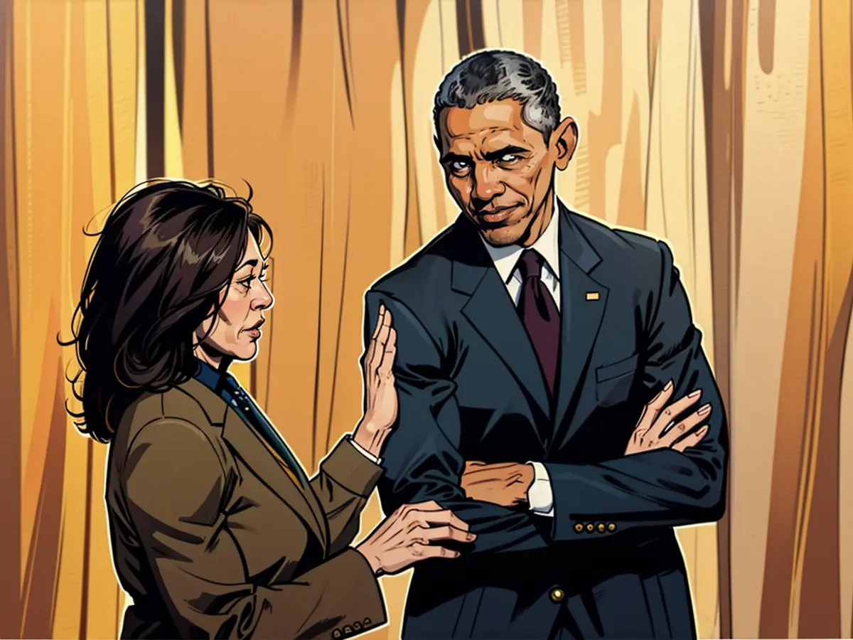 Vicepresidente estadounidense Kamala Harris y el expresidente estadounidense Barack Obama durante una reunión en la Casa Blanca en abril de 2022. Si fuera candidata a presidente, Harris podría confiar en el apoyo de Obama para ganar.