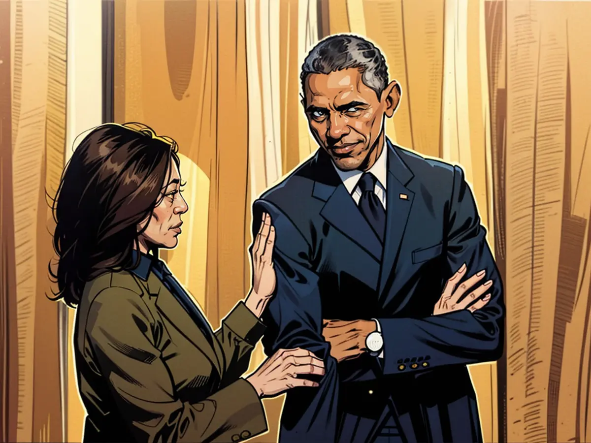 US Vice President Kamala Harris and the former US President Barack Obama during a meeting at the White House in April 2022. If Harris becomes a presidential candidate, she would likely rely on Obama's support to win.