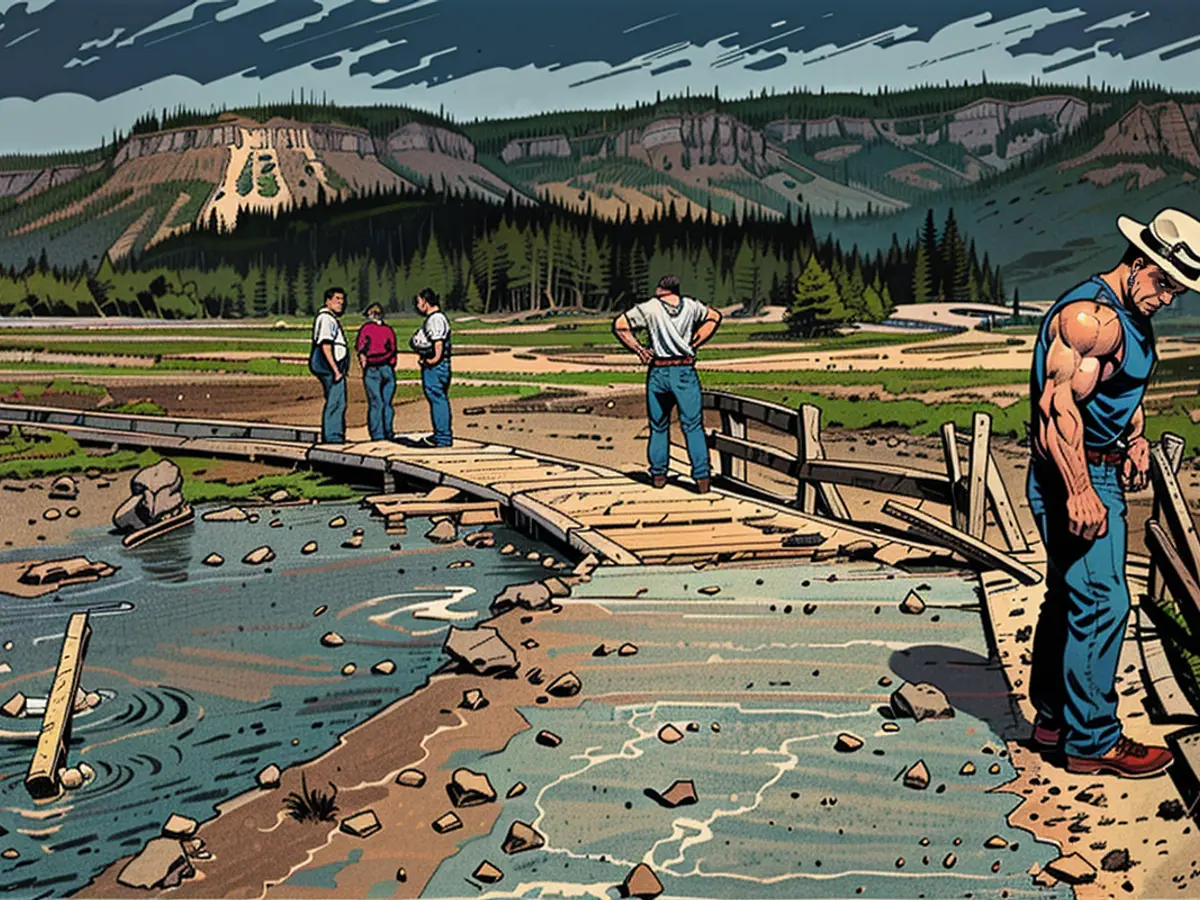 Le quai près de la piscine Sapphire dans le Parc Yellowstone a été endommagé par l'explosion du mardi matin.
