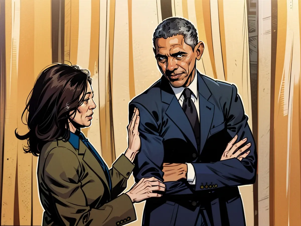 US Vice President Kamala Harris and the former US President Barack Obama during a joint meeting at the White House in April 2022. Should she become a presidential candidate, Harris would likely rely on Obama's support to win.