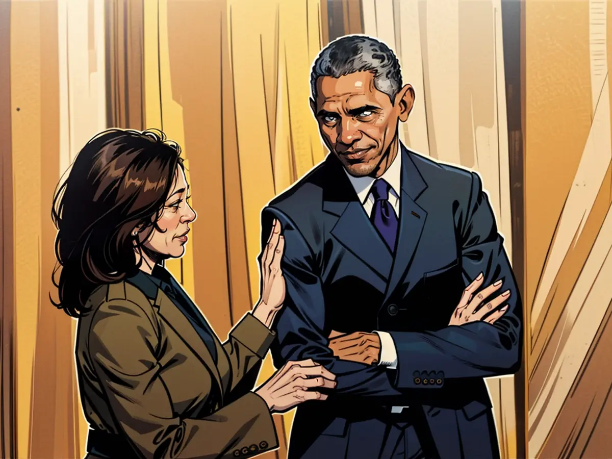 US-Stellvertreterin Kamala Harris und der ehemalige US-Präsident Barack Obama während eines Treffens im Weißen Haus im April 2022. Falls Harris Präsidentin werden würde, wäre sie wahrscheinlich auf Obamas Unterstützung angewiesen, um gewinnen zu können.