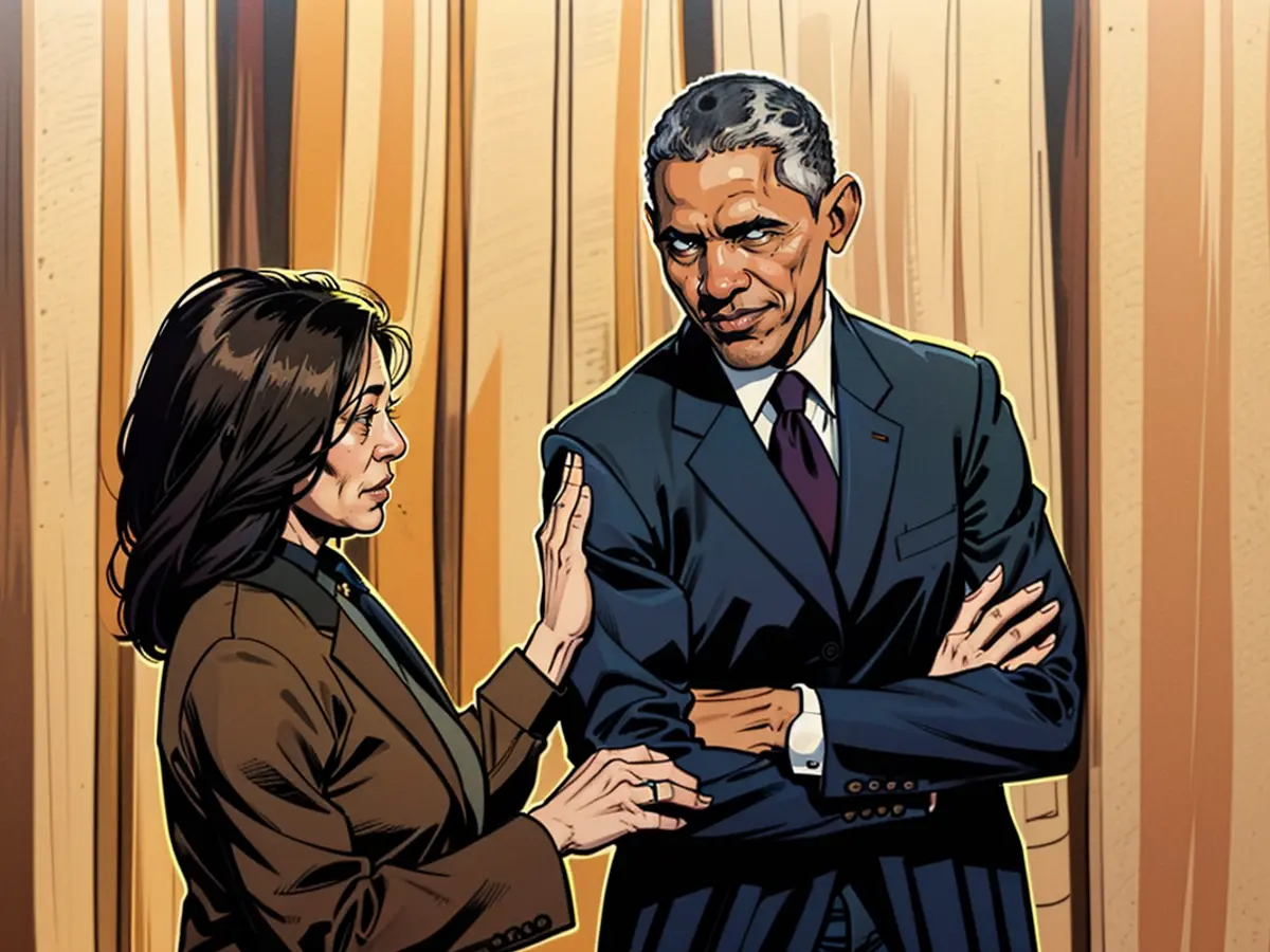 US Vice President Kamala Harris and the former US President Barack Obama during a meeting at the White House in April 2022. Should Harris become a presidential candidate, she would likely rely on Obama's support to win.