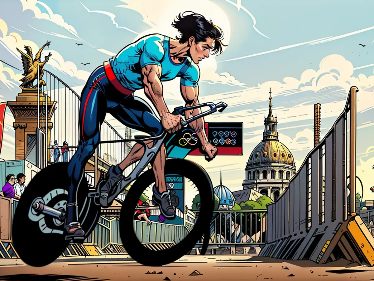 Ein Fahrradfahrer trainiert am 24. Juli in Paris vor den Sommer-Olympischen Spielen.