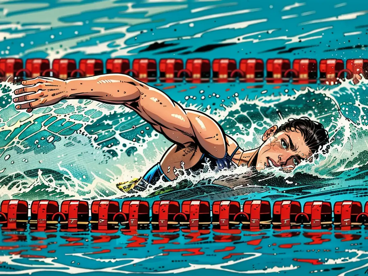 Katie Ledecky nage vers l'or avec un nouveau record du monde de 15.25:48 dans la finale des 1500m nage libre femmes le 4 août 2015 à Kazan, en Russie.