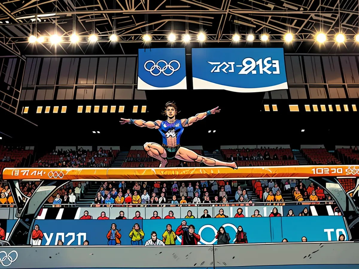 Biles concourt au solquesture aux Jeux Olympiques de Tokyo.