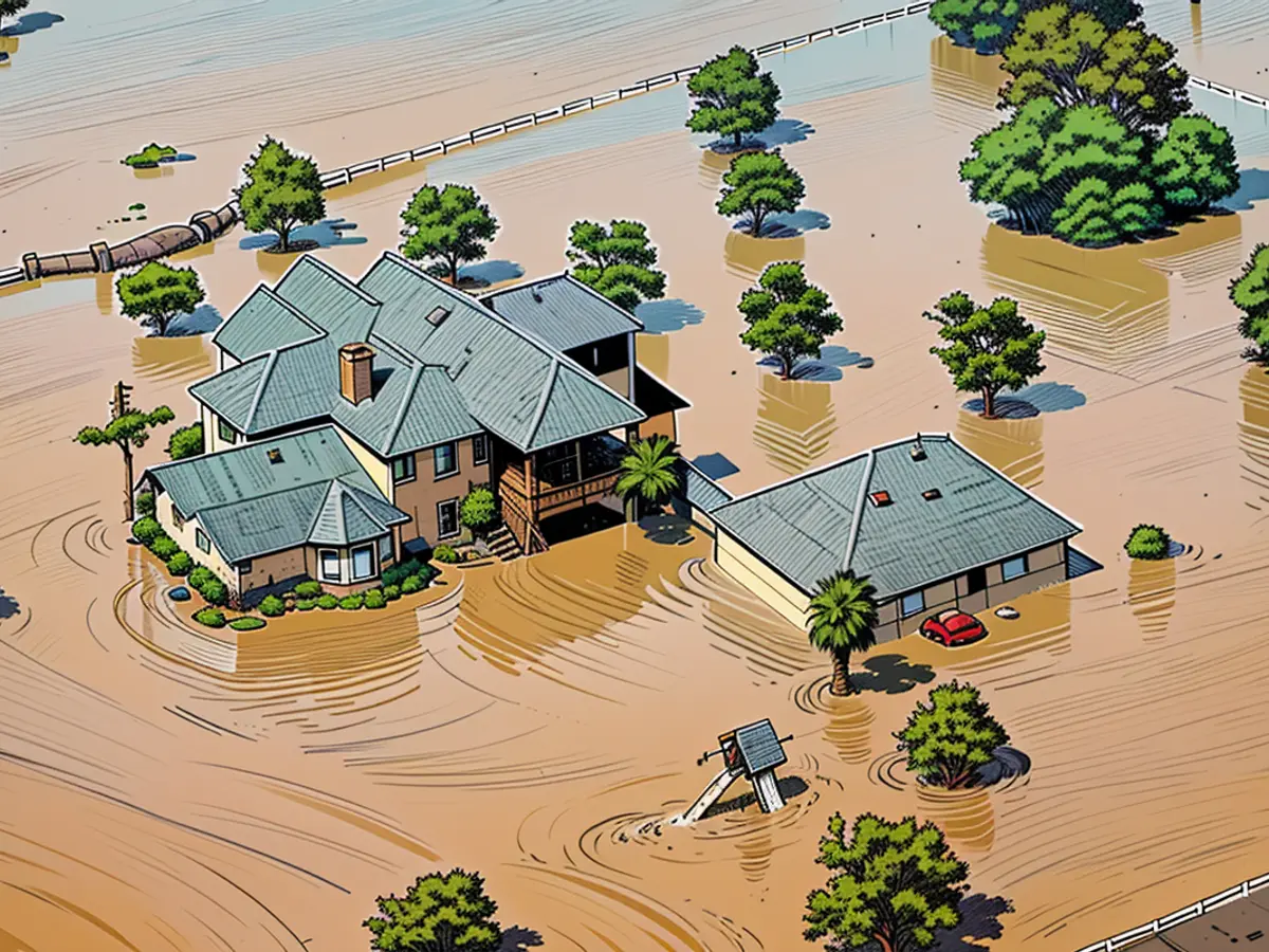  Una casa è circondata da acqua inalluvionata a seguito di intensi piogge portate dall'uragano Harvey, il 31 agosto 2017, vicino a Sugar Land, Texas.