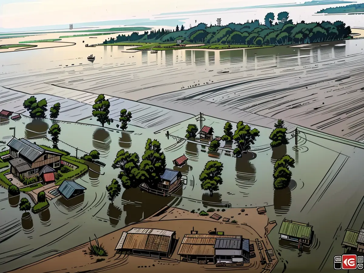 Une zone inondée dans la province nord-coréenne du Nord Pyongan le 28 juillet, représentée sur l'image ci-dessus.
