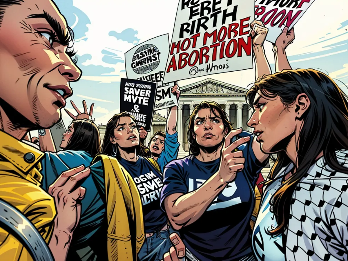 Sostennuti dei diritti all'interruzione della gravidanza si rassemblano fuori dalla Corte Suprema statunitense il 24 aprile a Washington DC.