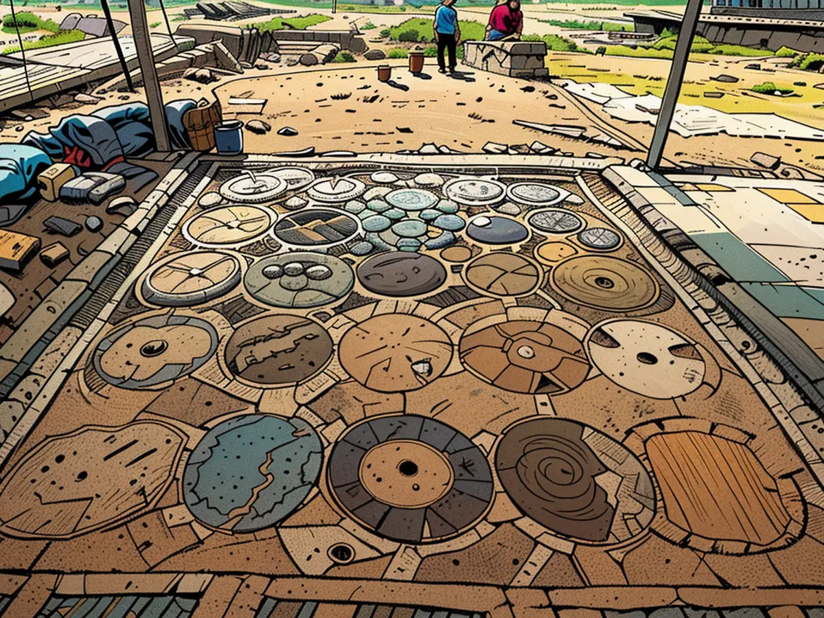 A large mosaic is pictured at the archaeological site in the central Gaza Strip.