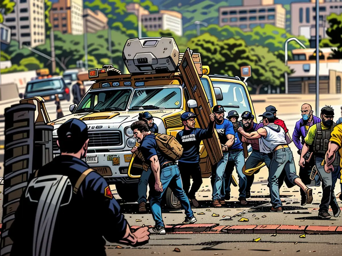 Manifestants anti-gouvernementaux en conflit avec les forces de sécurité à Caracas le 1er mai 2019