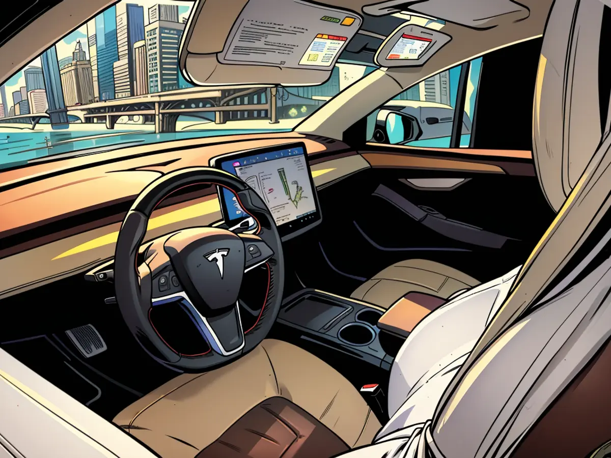 The interior of a Tesla Model Y electric vehicle at the company's showroom in New York.