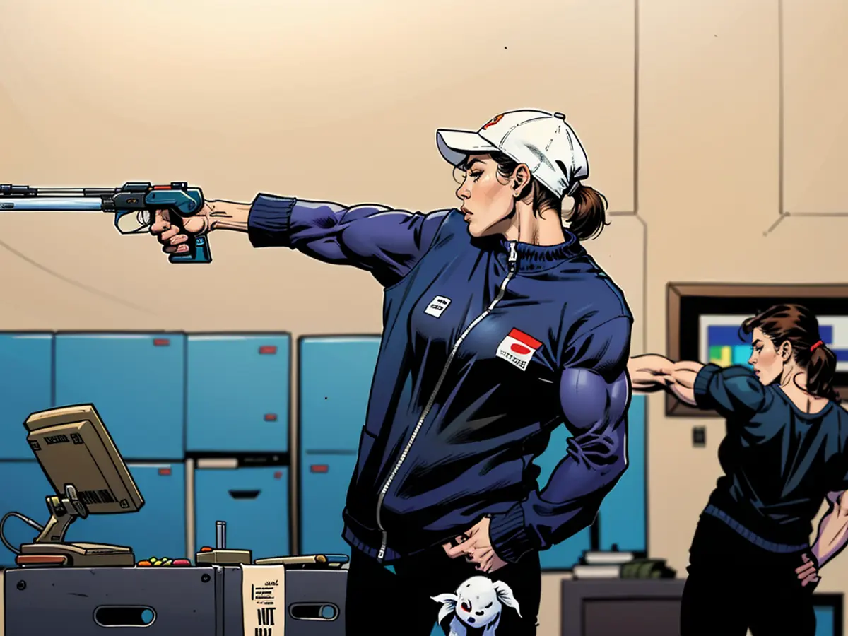 Kim Yeji schießt während des Women's 10m Air Pistol Final am zweiten Tag der Olympischen Spiele in Paris.