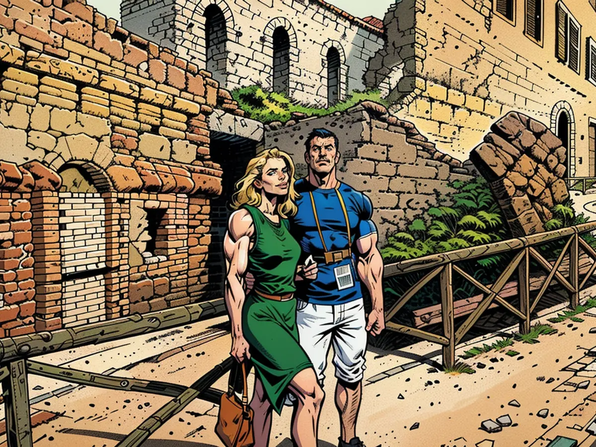Skyler y Giuseppe en el Parque Arqueológico de Scolacium en Calabria, Italia, conocido por sus increíbles ruinas romanas