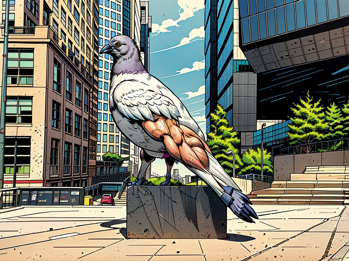 O pombo de 4,88 m de altura é feito de alumínio e será exibido no pedestal na esquina da Tenth Avenue com a 30th Street.