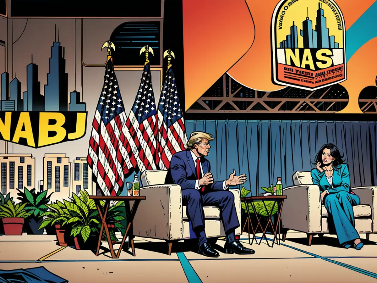Trump speaks with ABC News' Rachel Scott during a Q&A session at the National Association of Black Journalists convention in Chicago on July 31, 2024.