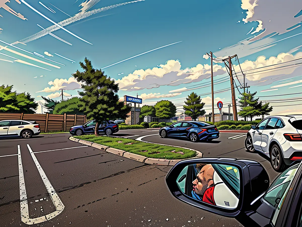 A line of EVs wait to charge at Electrify America chargers in East Brunswick, New Jersey, on July 6.