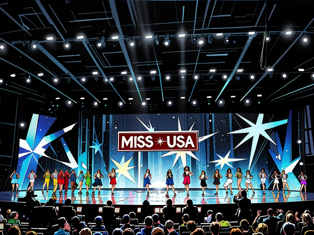 Contestants on stage at the Miss USA finale in Los Angeles, California.