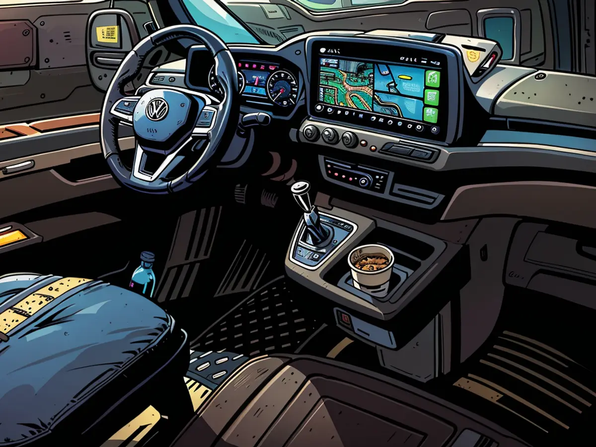 Das Cockpit des neuen VW T7, auch als Ford Transit bekannt, enthält Anzeigebildschirme.