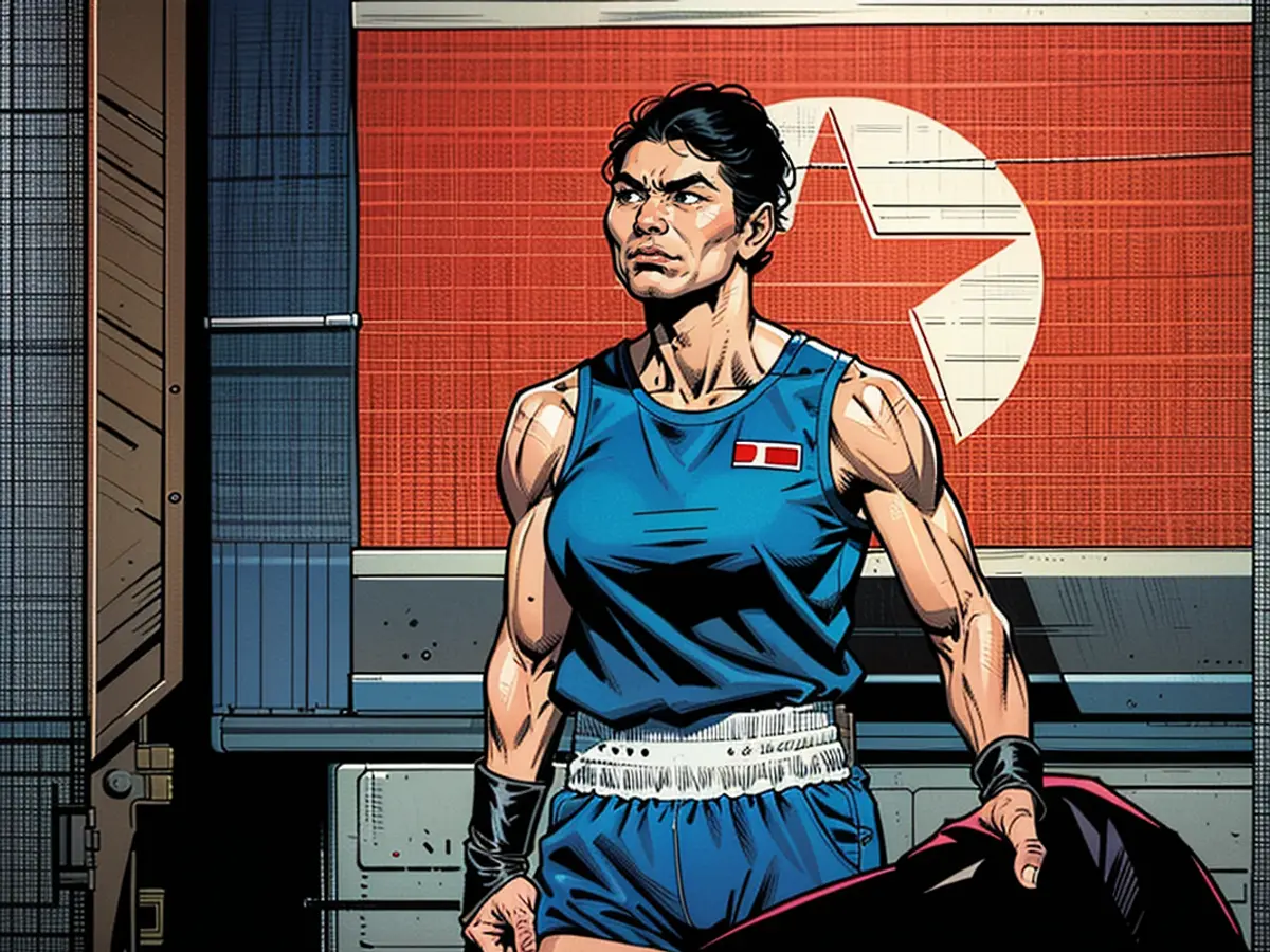 Pang Chol-mi lotta per la medaglia di bronzo nella boxe per la Corea del Nord