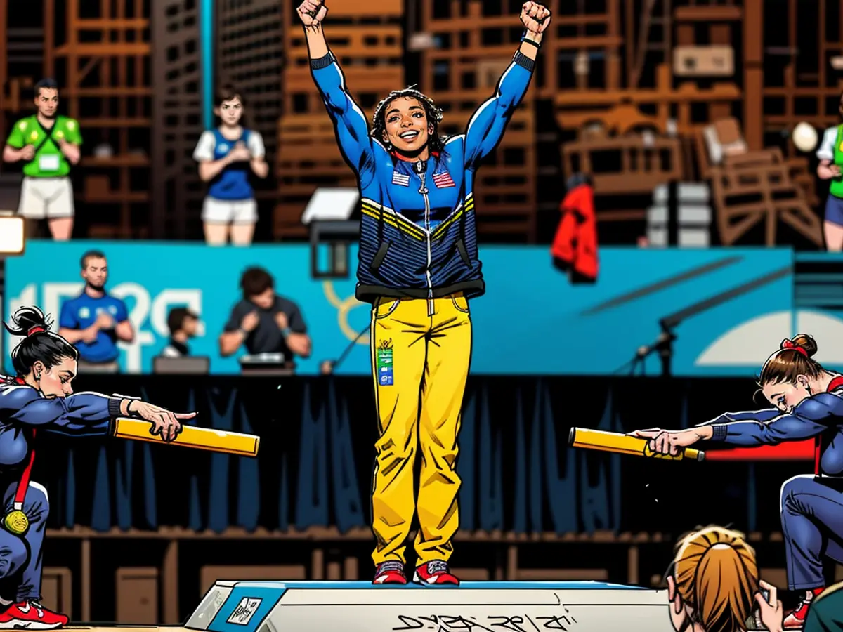 Simone Biles et Jordan Chiles fêtent leur podium qui est devenu viral. Les phenomes americaines de gymnastique, Simone Biles et Jordan Chiles, ont honoré Rebeca Andrade qui les a battues aux Jeux Olympiques et a ramené une médaille d'or au sol pour le Brésil.