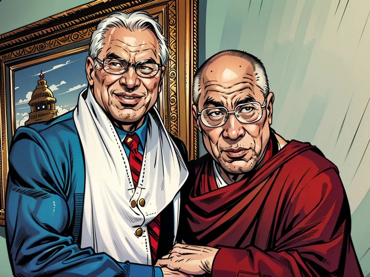 Tim Walz poses for a picture with the Dalai Lama in 2016.